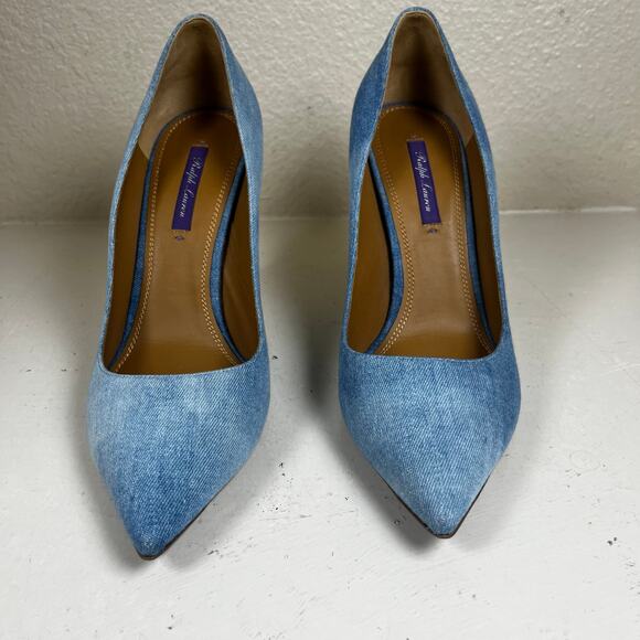 Ralph Lauren Purple Label Cecilia Bleached Denim Pump 4” Heel - size 41B - Picture 3 of 12